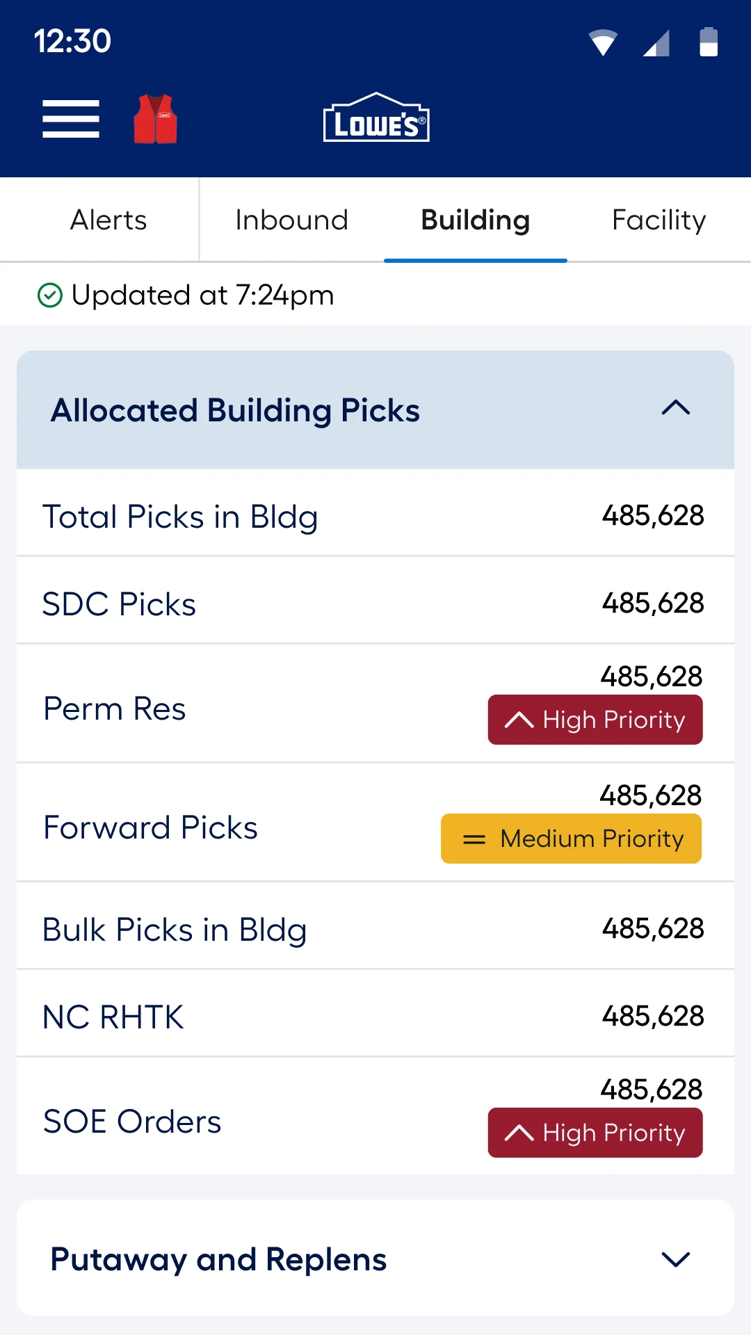 Building tab with allocated building picks expanded and priority tags