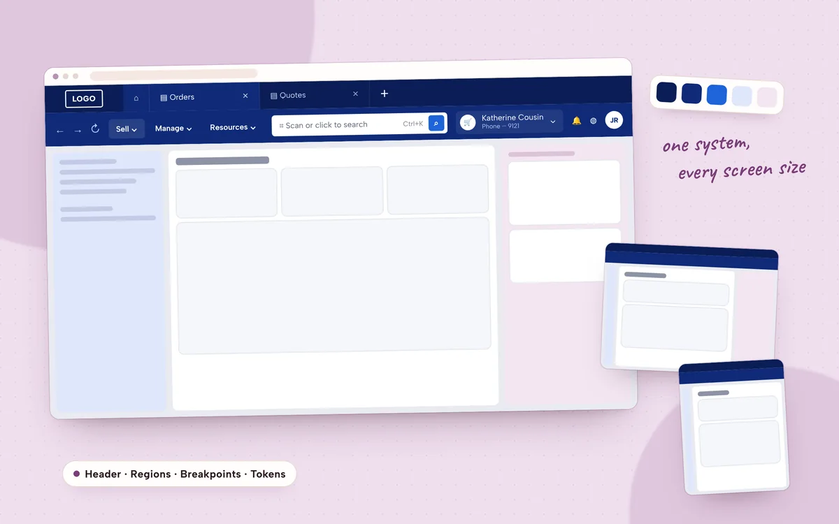 Enterprise design system: global header, layout templates and responsive breakpoints