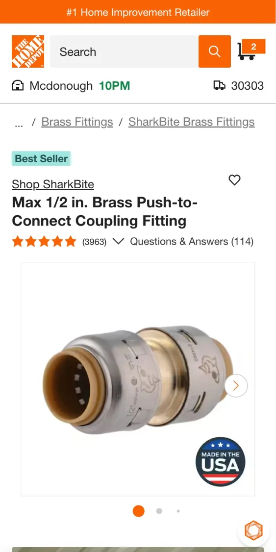 Mobile PRO page for the same coupling fitting